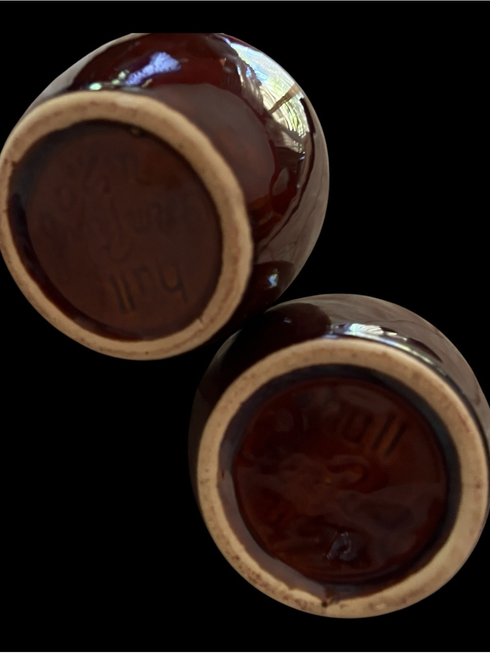 Vintage Hull Brown Glaze Drip Ware Salt Pepper Shakers Set with Original Cork - Picture 5 of 7